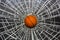 Bright orange basketball ball in broken glass