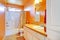 Bright orange bathroom interior