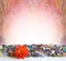 Bright Orange Dahlia Flower and healing crystals Message Background