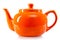 Bright orange teapot on white background