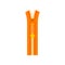 Bright orange zip fastener plastic teeth and small golden star on puller. Open zipper for women dress. Flat vector icon