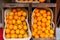 Bright oranges for sale in two baskets on the streets of Palma, Majorca