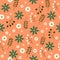 Bright oriental pattern with flowers on an orange background. Vector textile illustration for fabric, paper