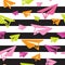 Bright Origami Paper Planes Seamless Pattern on Black and White Striped Background