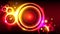 Bright party background hot neon glowing circles, abstract multicolor round frame, bokeh
