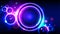 Bright party background, neon glowing circles, abstract multicolor round frame bokeh