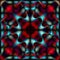 Bright pattern of blurry light blue and red flowers in a interweaving kaleidoscope