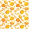 Bright pattern with oranges - whole and slices. Seamless pattern. Watercolor on white background