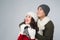 Bright picture of asian family couple in a winter clothes