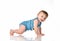 Bright picture of funny crawling baby on white