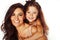 bright picture of hugging mother and daughter happy together, smiling stylish family. lifestyle people concept