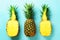 Bright pineapple pattern for minimal style. Top View. Pop art design, creative concept. Copy Space. Fresh pineapples on