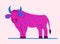 Bright pink bull with blue spots.