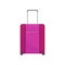 Bright pink cloth suitcase. Large rectangular travel bag with metal handle and zippered pocket. Flat vector design