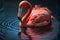 Bright pink flamingo standing in a lake