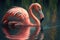 Bright pink flamingo standing in a lake