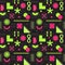 Bright pink and green neon acidic seamless pattern. Abstract geometric shapes, bold, linear objects. Brutalism, retro