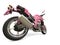 Bright pink modern motorcycle - rear wheel closeup shot