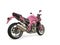 Bright pink modern motorcycle - rear wheel view