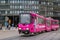 Bright pink tram in Helsinki