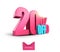 Bright pink, voluminous 3D inscription: 20% OFF, vector on white background. Element for design discounts, design, sales, web