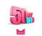 Bright pink, voluminous 3D inscription: 50% OFF, vector on white background. Element for design discounts, design, sales, web