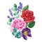 Bright plant and flower on a white background, watercolor hand drawing, rose, peony, lavender, eucalyptus and hellebore