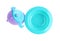 Bright plastic feeding cup and plate isolated, top view. Baby food