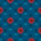 Bright poppies seamless pattern design on blue background with silhouettes