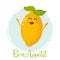 Bright poster with cute funny lemon. Bon appetit