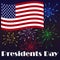 Bright Presidents Day background with american flag and firework. Holiday poster