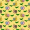 Bright Print, colorful cute little snails crawling among plants, seamless square pattern