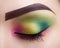 Bright professional makeup female eye. Close-up. Perfect make-up