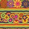 Bright psychedelic flowers, circles & lines seamless pattern