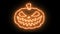 A bright pumpkin with a fiery outline laughs ominously on a transparent background. Animation of a fire pumpkin for the