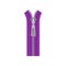 Bright purple metal zipper for clothes. Device used on garments and bags. Open zip fastener. Flat vector icon