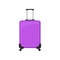 Bright purple polycarbonate suitcase on spinner wheels. Flat vector icon of travel bag with telescopic handle. Luggage