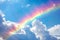 Bright rainbow against a backdrop of fluffy cumulus clouds