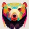 Bright rainbow bear portrait. Abstract colorful bear. Imitation of acrylic painting. Full face view. AI-generated