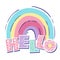 Bright rainbow and text hello. Vector illustration for children's clothing, books and toys