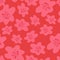 Bright random pink flower silhouettes seamless doodle pattern. Red background. Garden bloom print
