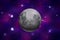 Bright realistic moon on colorful deep space background with bright stars