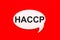 On a bright red background, a light wooden curly card with the text HACCP Hazard Analysis Critical Control Point