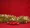 Bright Red Christmas baubles with gold tinsel