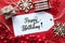 Bright Red Christmas Decoration, Label, Happy Birthday