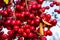 Bright red crab apples shining in the sunlight.