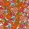 Bright red floral pattern with mess of flowers