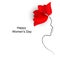 Bright red flower and a silhouette of a woman`s face on a white background with the words Happy Women`s Day