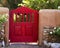 Bright Red Garden Gate Neat Canyon Road, Santa Fe, New Mexico