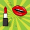 Bright red lipstick. Pomade and female lips. Vector illustration in pop art style
